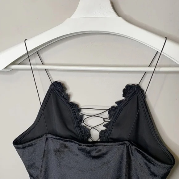 Topshop Black Beaded Lace-up Velvet Bodysuit - Picture 12 of 12